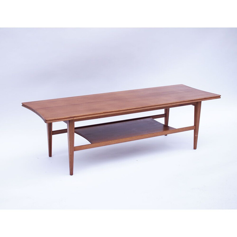 Scandinavian vintage coffee table with double top in honey teak, 1960