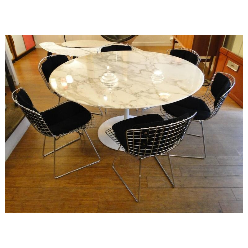 Set of 6 Knoll chairs in steel and black fabric, Harry BERTOIA - 1980s