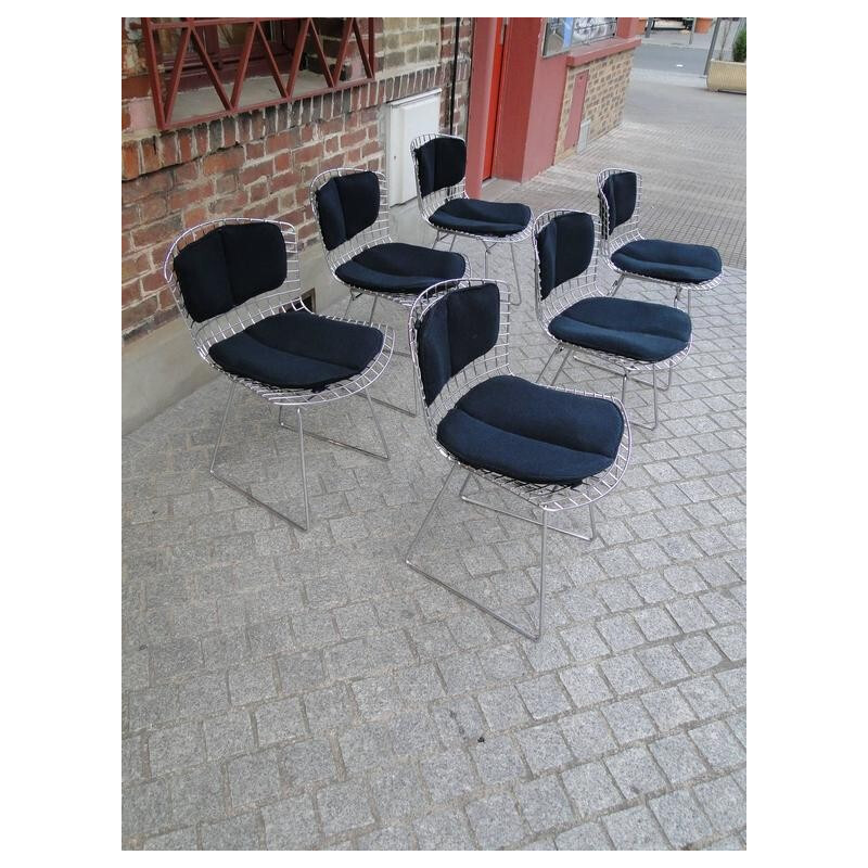 Set of 6 Knoll chairs in steel and black fabric, Harry BERTOIA - 1980s