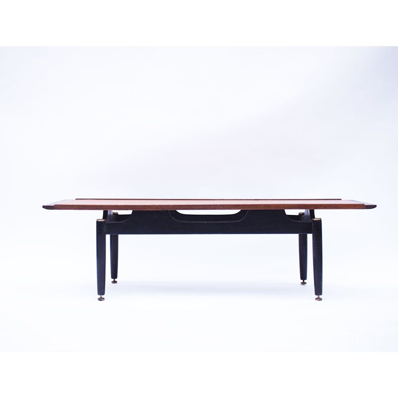 Scandinavian vintage honey teak surfboard coffee table, 1960