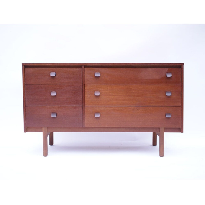 Scandinavian vintage honey brown teak chest of drawers, 1950-1960