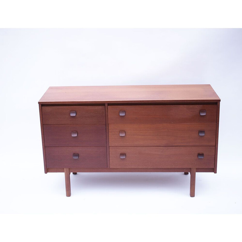 Scandinavian vintage honey brown teak chest of drawers, 1950-1960