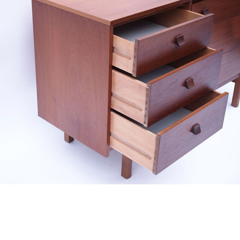 Scandinavian vintage honey brown teak chest of drawers, 1950-1960