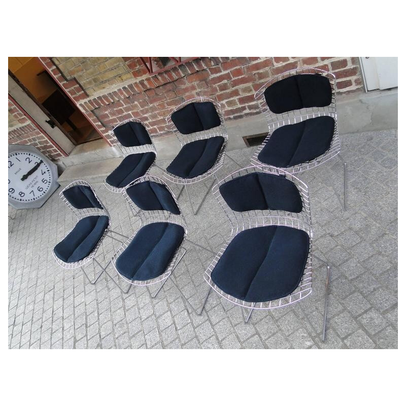 Set of 6 Knoll chairs in steel and black fabric, Harry BERTOIA - 1980s