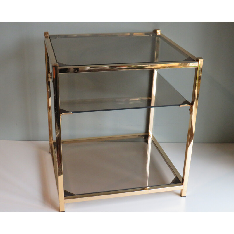 Vintage brass and smoked glass side table by Belgochrom, 1970