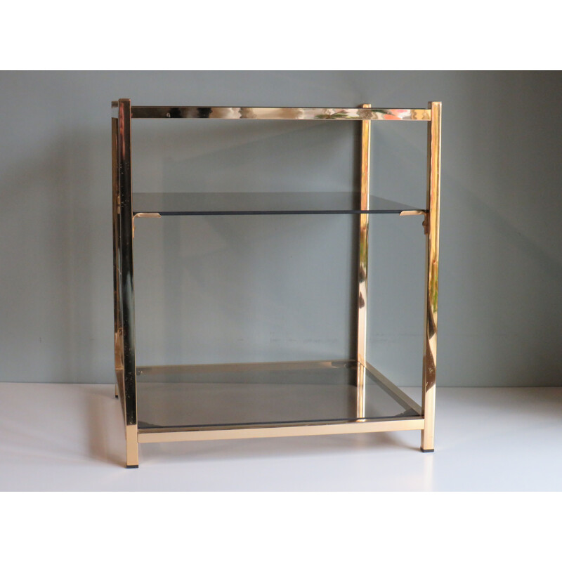 Vintage brass and smoked glass side table by Belgochrom, 1970