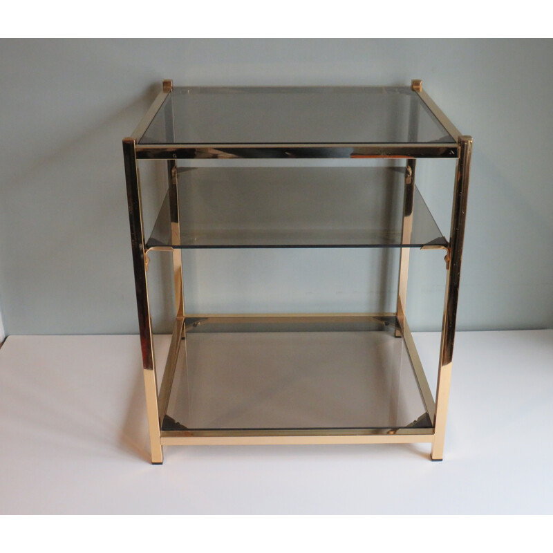 Vintage brass and smoked glass side table by Belgochrom, 1970