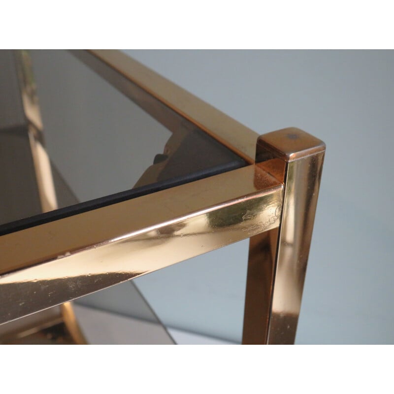 Vintage brass and smoked glass side table by Belgochrom, 1970