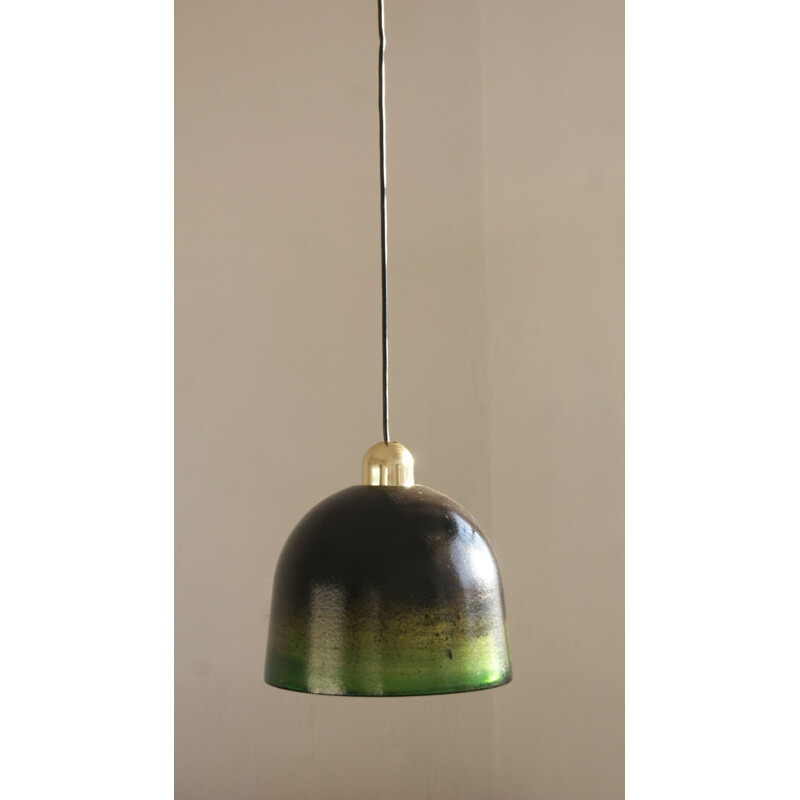 Green mid-century glass pendant lamp by Peill & Putzler, 1970s