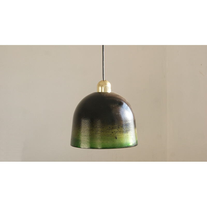 Green mid-century glass pendant lamp by Peill & Putzler, 1970s