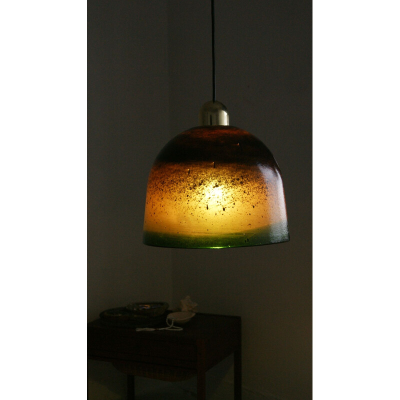 Green mid-century glass pendant lamp by Peill & Putzler, 1970s