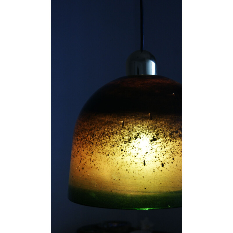 Green mid-century glass pendant lamp by Peill & Putzler, 1970s