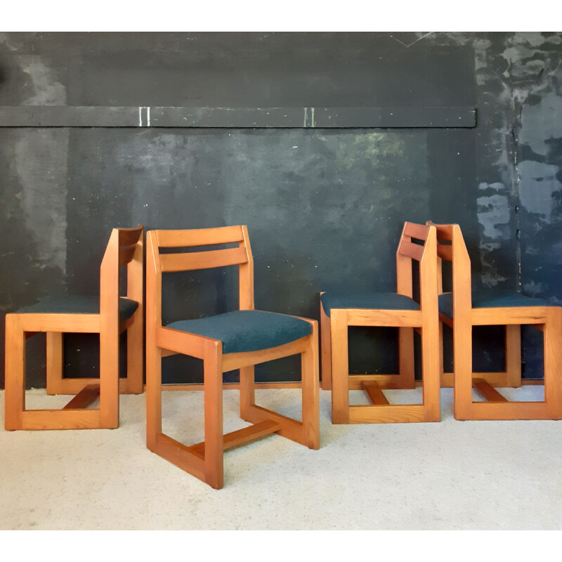 Ensemble de 4 chaises française vintage en orme massif de la Maison Regain, 1980