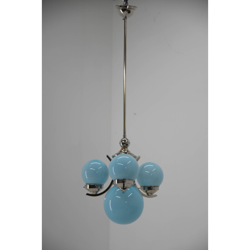 Art Deco vintage blue chandelier, 1930s