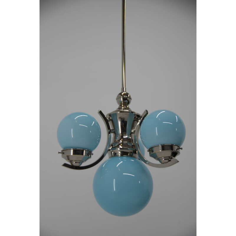 Art Deco vintage blue chandelier, 1930s