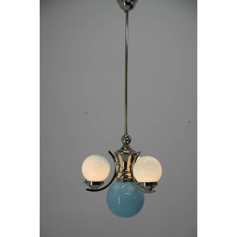 Art Deco vintage blue chandelier, 1930s