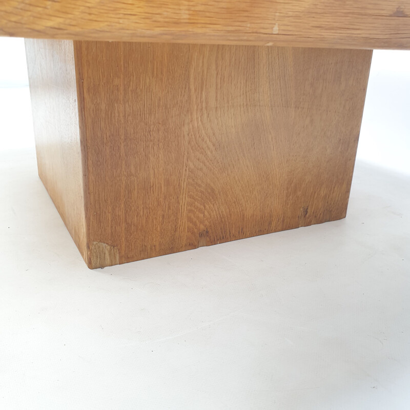 Mid century oakwood with travertine coffee table, Belgium 1970s