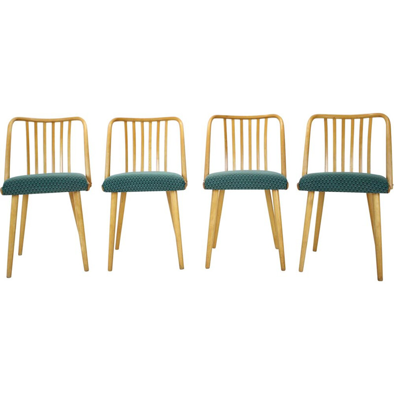 Set of 4 vintage wood and fabric dining chairs by Antonin Suman, Czechoslovakia 1960s