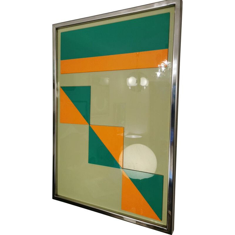 Vintage abstract painting in colored plexi, 1970