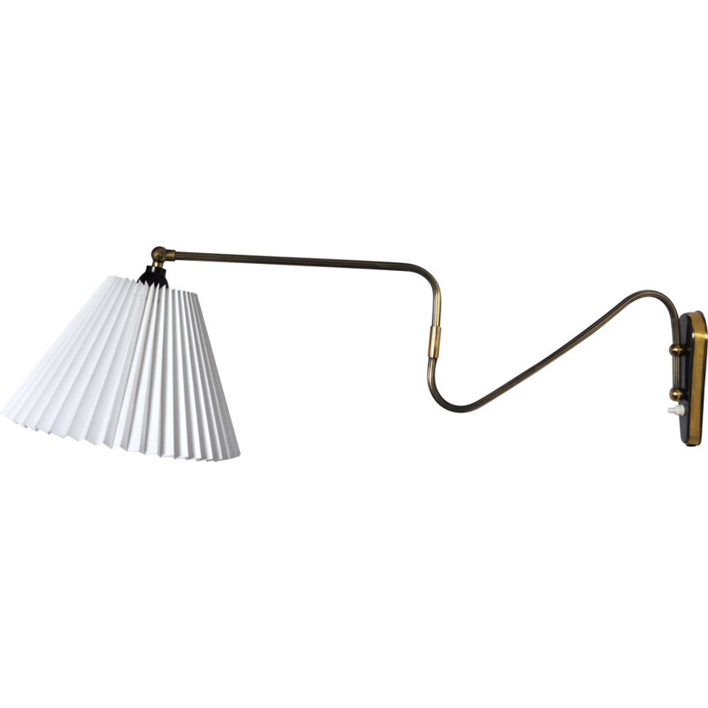 Danish vintage brass swing arm wall lamp, 1950s