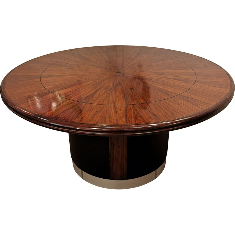 Round vintage table in rosewood and leather