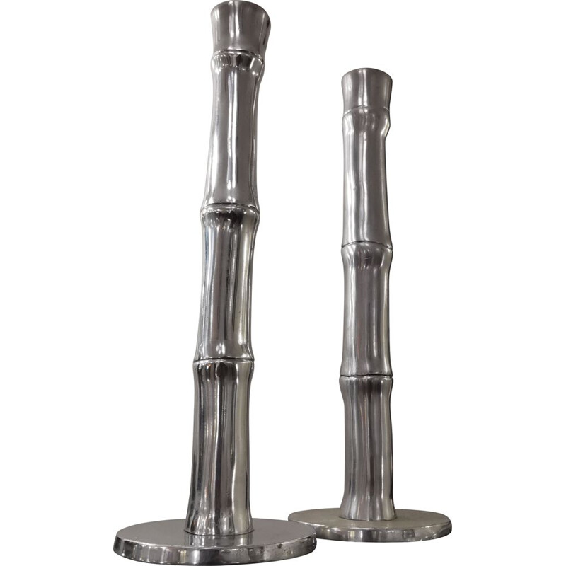 Pair of vintage bamboo candlesticks, 1970