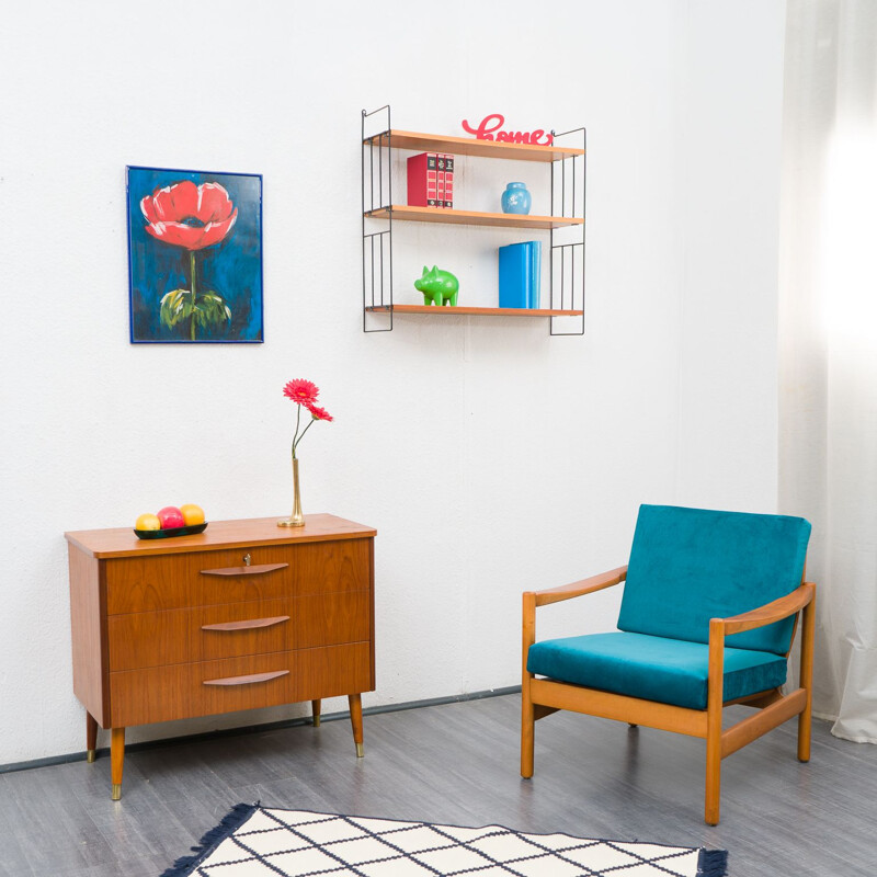 Vintage teak wall shelf with three shelves by Whb, Germany 1960s