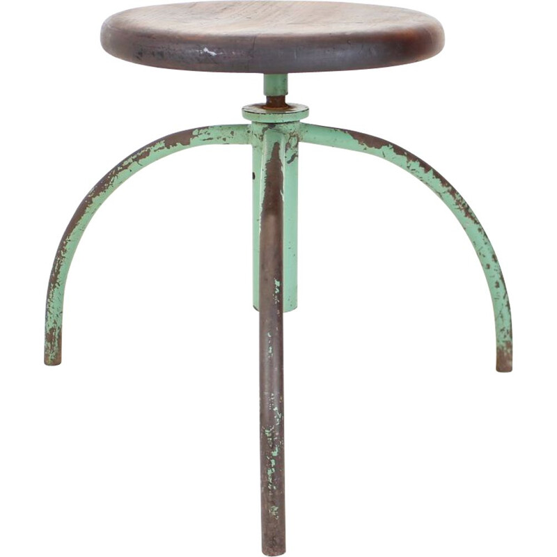 Vintage adjustable stool with patina, Czechoslovakia 1950s