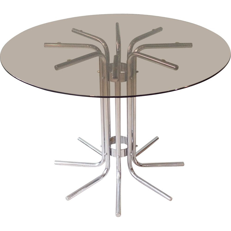 Italian vintage tubular chrome & glass dining table, 1970s