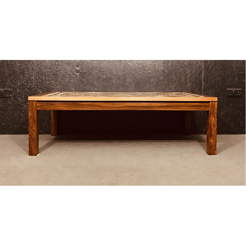 Vintage rosewood coffee table with tiled top by Oxart, Denmark 1970