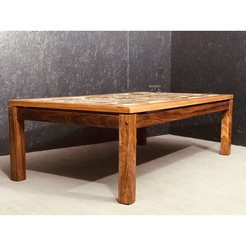 Mesa de café Vintage rosewood com tampo em mosaico da Oxart, Dinamarca 1970