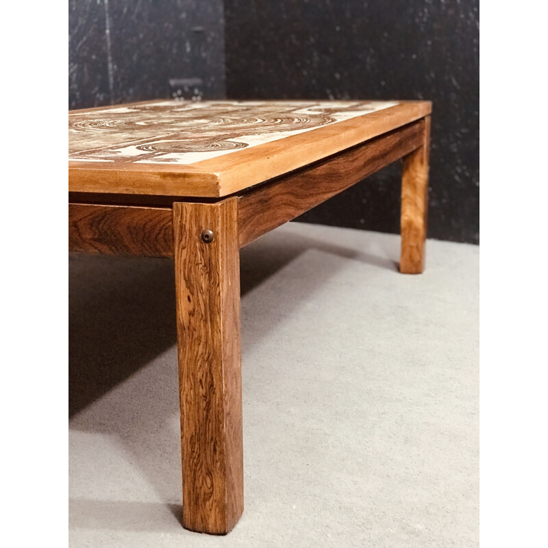 Vintage rosewood coffee table with tiled top by Oxart, Denmark 1970