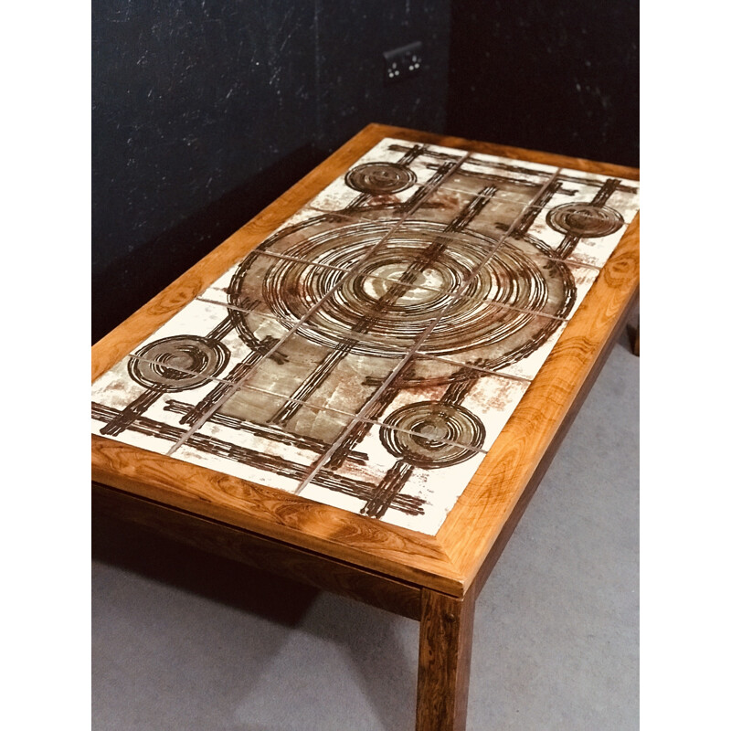 Mesa de café Vintage rosewood com tampo em mosaico da Oxart, Dinamarca 1970