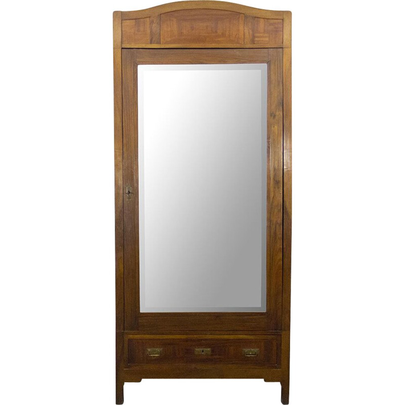 Vintage art deco single door cabinet with beveled mirror, Spain 1930