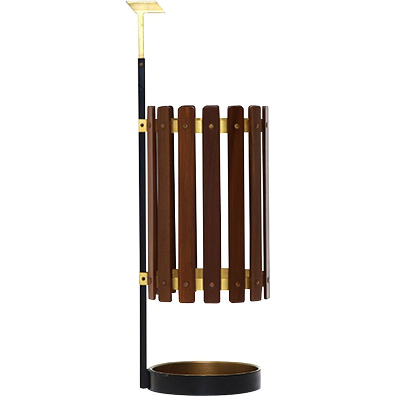 Vintage umbrella stand in wood and metal, 1950s