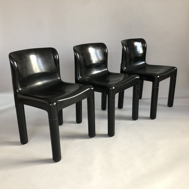 Ensemble de 3 chaises vintage en polypropylène noir par Carlo Bartoli pour Kartell, Italie 1970