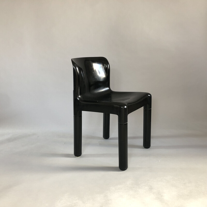 Set of 3 vintage chairs in black polypropylene by Carlo Bartoli for Kartell, Italy 1970