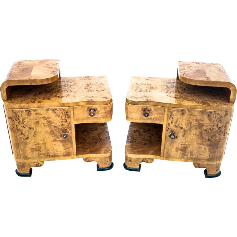 Pair of vintage Art Deco night stands, Poland 1950