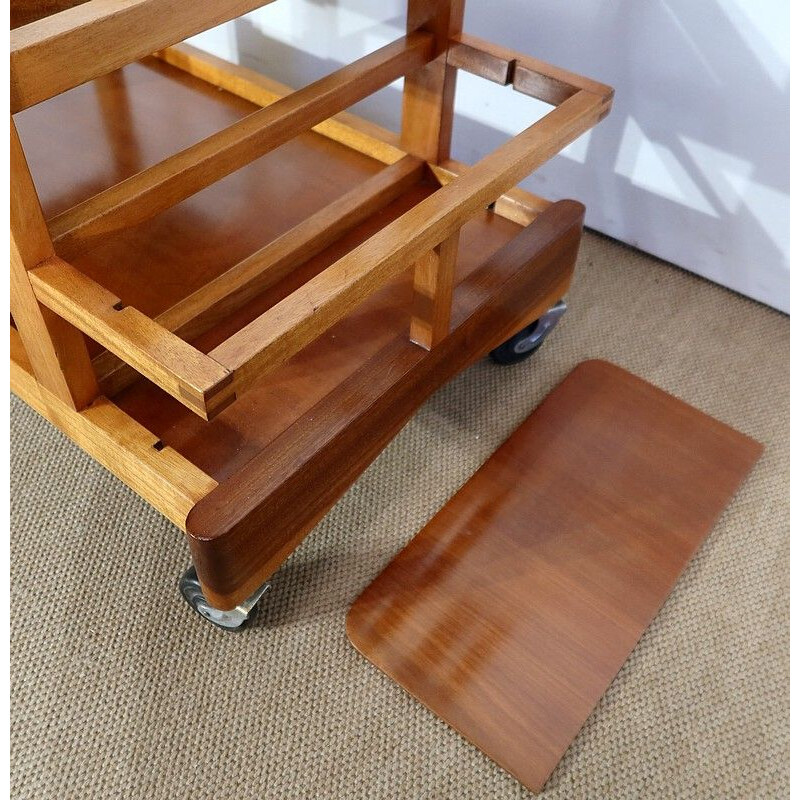 Blond mahogany vintage rolling side table, 1960