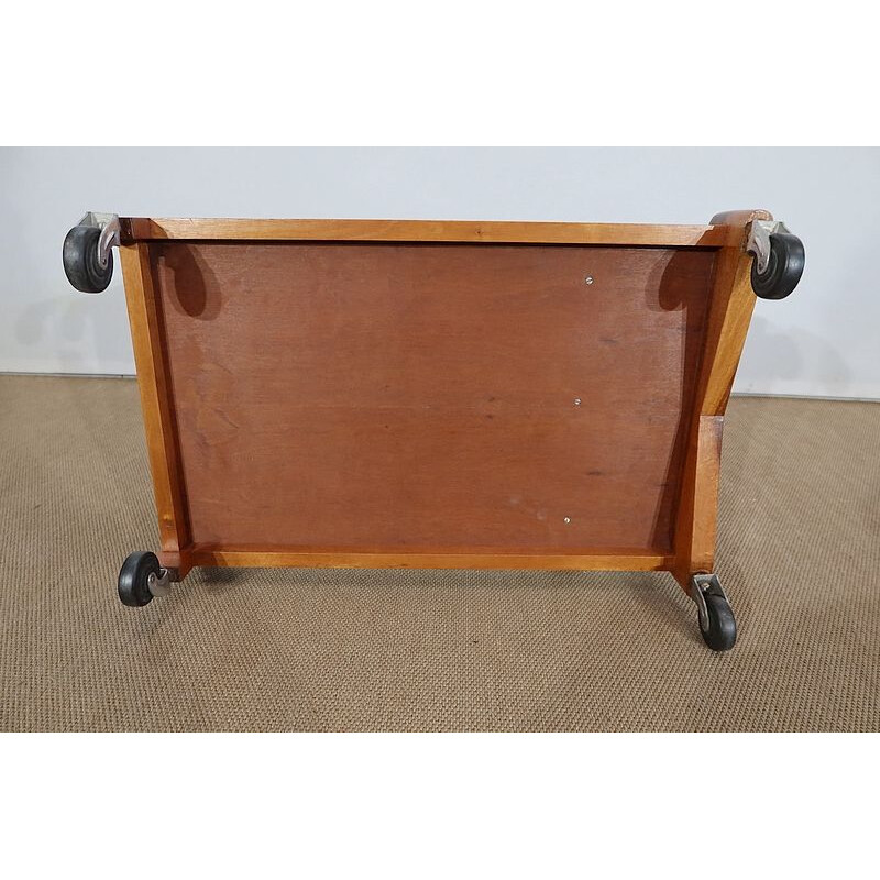 Mesa auxiliar vintage de caoba rubia con ruedas, 1960