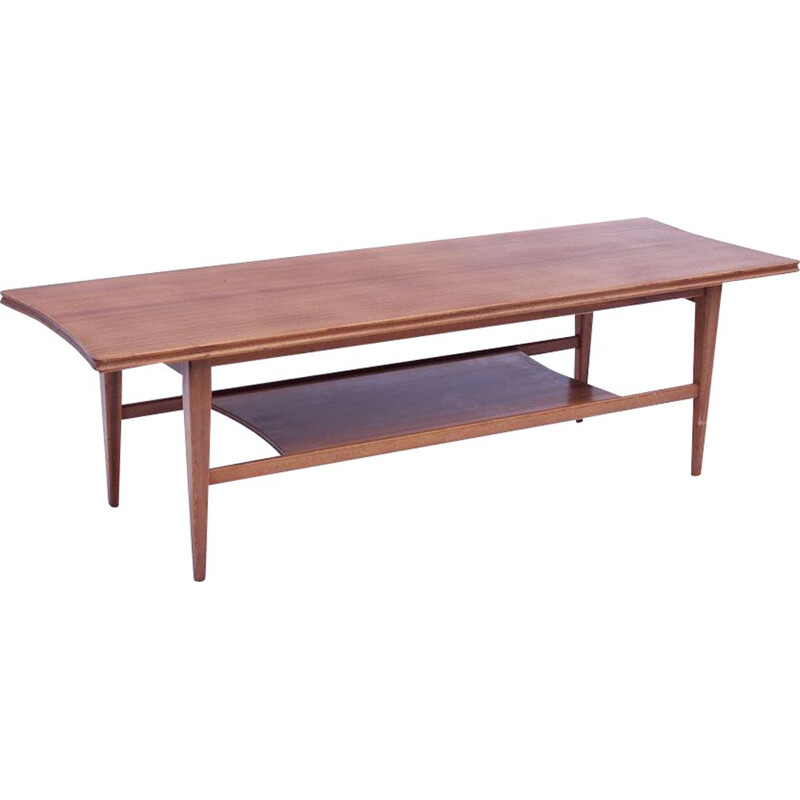 Scandinavian vintage coffee table with double top in honey teak, 1960