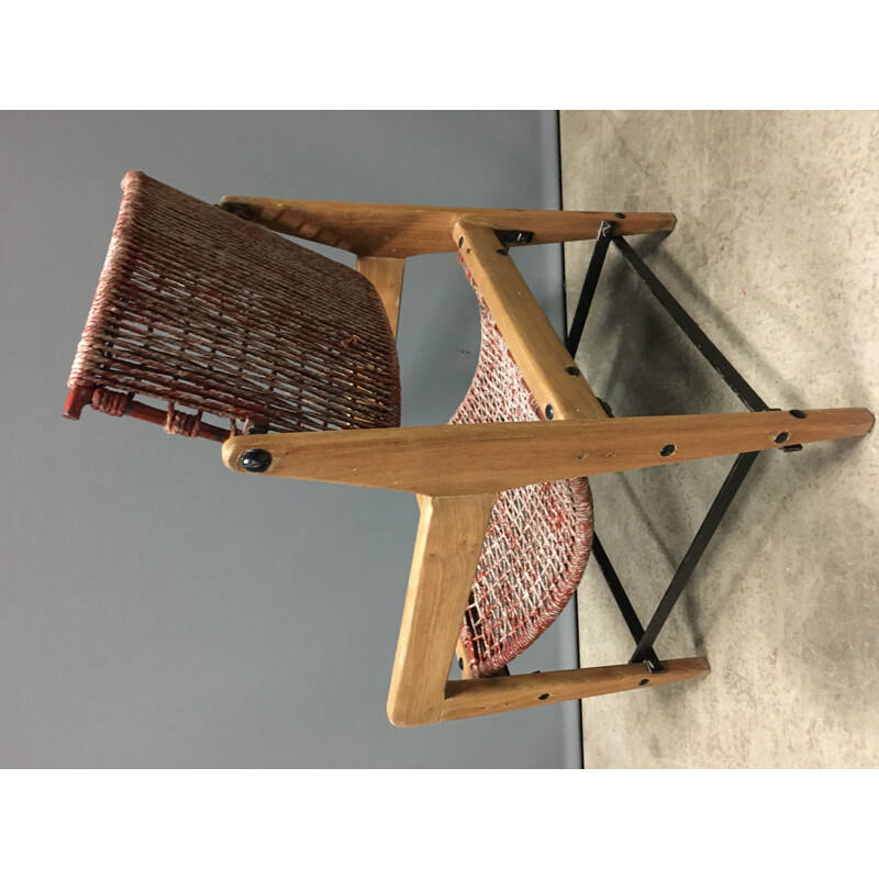 Vintage-Sessel aus Holz und Seil, 1960