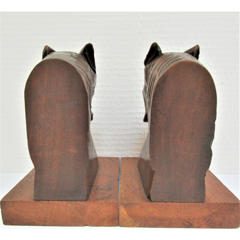 Pair of vintage Art Deco carved wood tiger bookends, 1930-1940