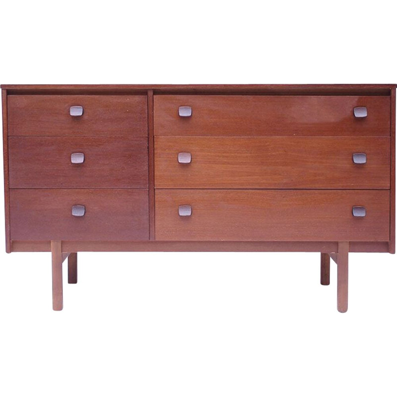 Scandinavian vintage honey brown teak chest of drawers, 1950-1960
