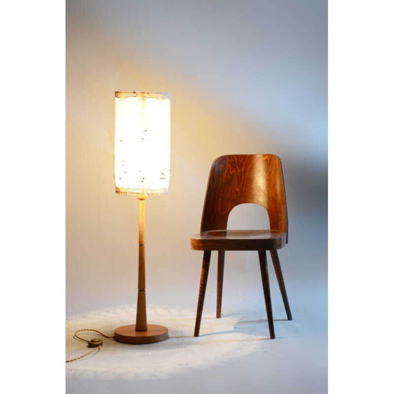 Vintage beechwood floor lamp, Czechoslovakia 1950