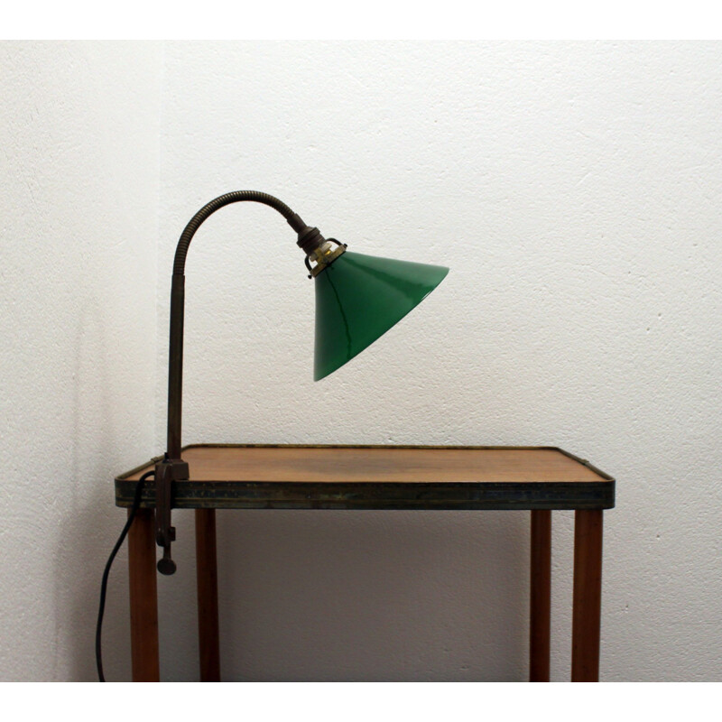 Lámpara de sobremesa vintage en opalina verde, 1930