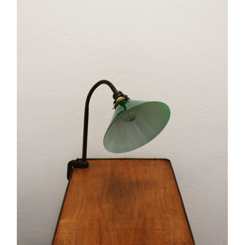 Lampe de table vintage en opaline verte, 1930