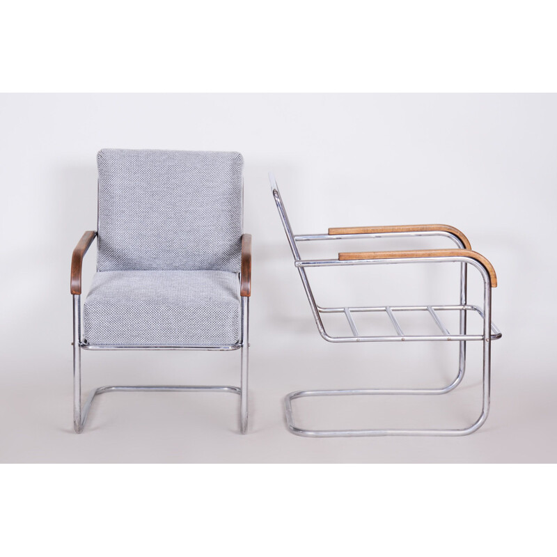 Pair of vintage grey chrome armchairs by Mucke Melder, Czechoslovakia 1930