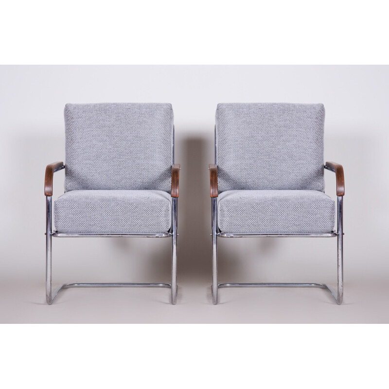 Pair of vintage grey chrome armchairs by Mucke Melder, Czechoslovakia 1930