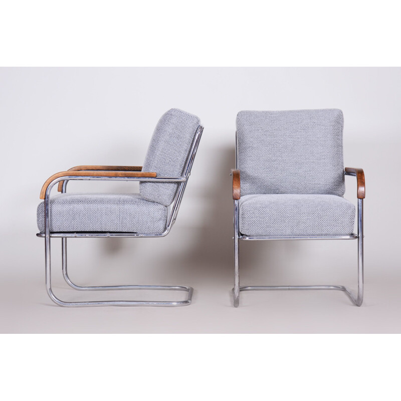 Pair of vintage grey chrome armchairs by Mucke Melder, Czechoslovakia 1930